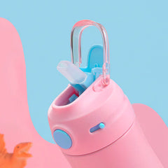 Chahua Vacuum Flask Stainless Steel Thermos with Straw 370ml-Pink/Blue