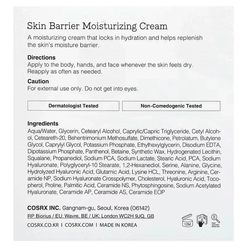 CosRx, Skin Barrier Moisturizing Cream, For Normal To Dry Skin, 15.2 fl oz (450 ml)