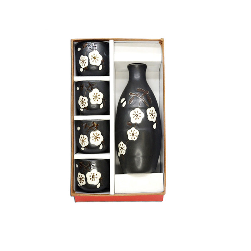 5pc Black Cherry Blosso Sake Set