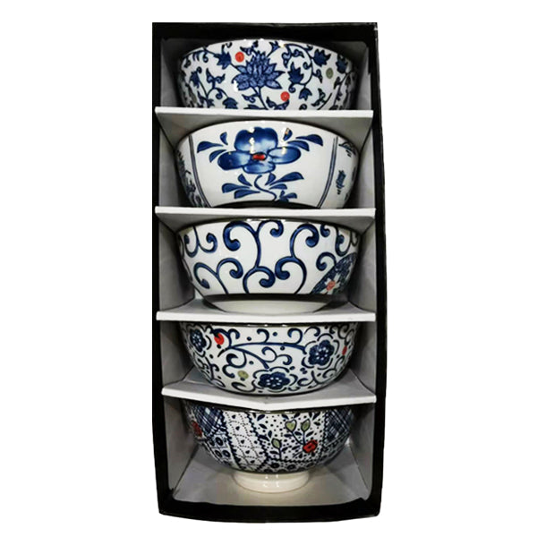 5pc Blue Flower Bowl Set