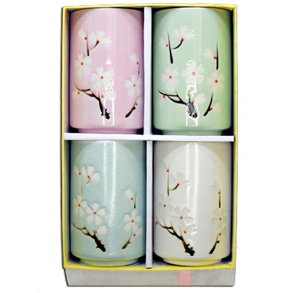 "Plum" Japanese Style Porcelain Teacup in Gift Box