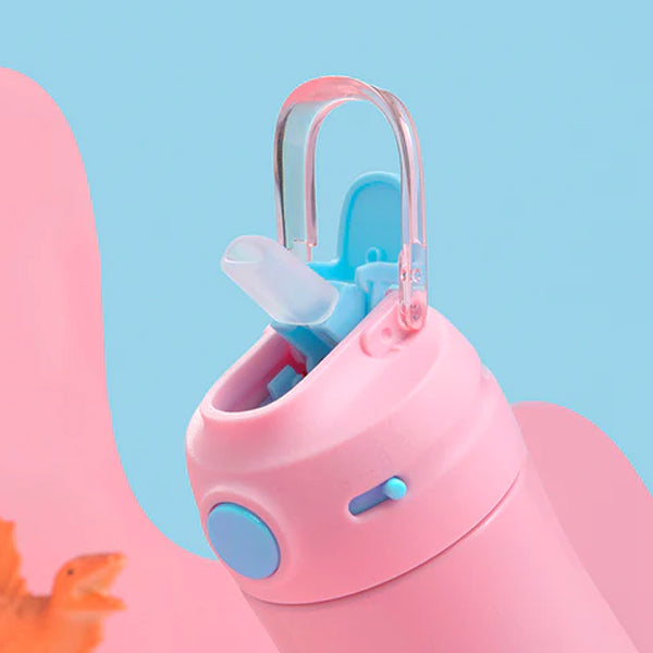 Chahua Vacuum Flask Stainless Steel Thermos with Straw 370ml-Pink/Blue